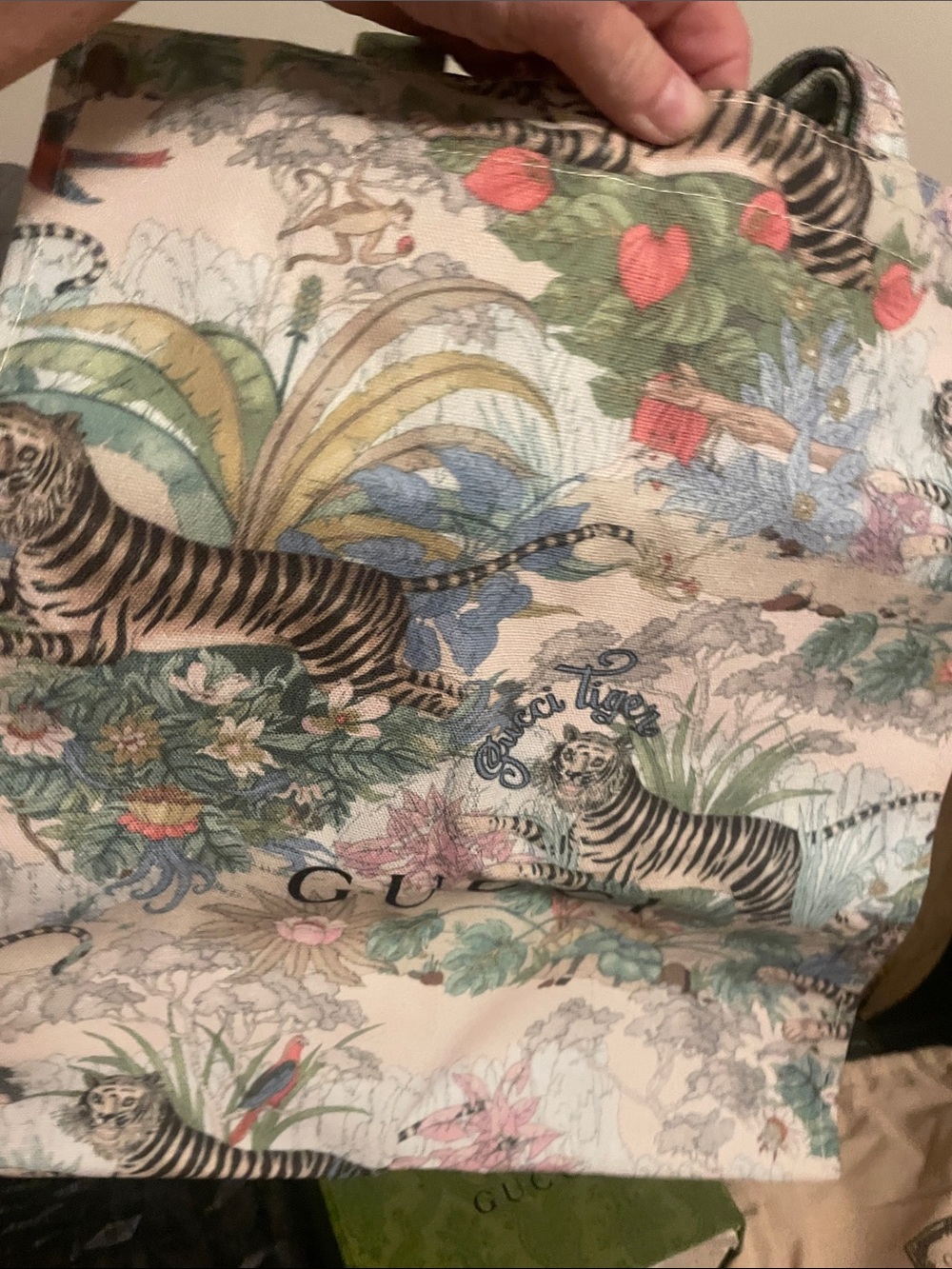 Gucci Floral Tiger Canvas Tote — Cream, Green, Blue - Picture 10 of 17
